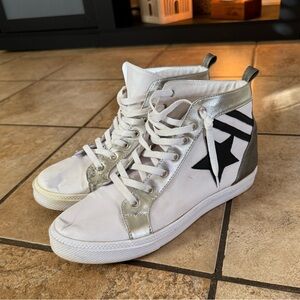 White and Silver High-Top Sneakers with Star